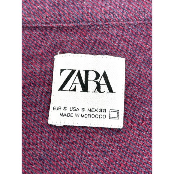 Zara Women’s Shirt Button Down Purple S Long Sleeves Collar Rounded Hem Cotton - Picture 5 of 10